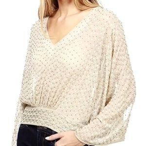 Lucky Brand Embellished Beaded Sequin Top Size M